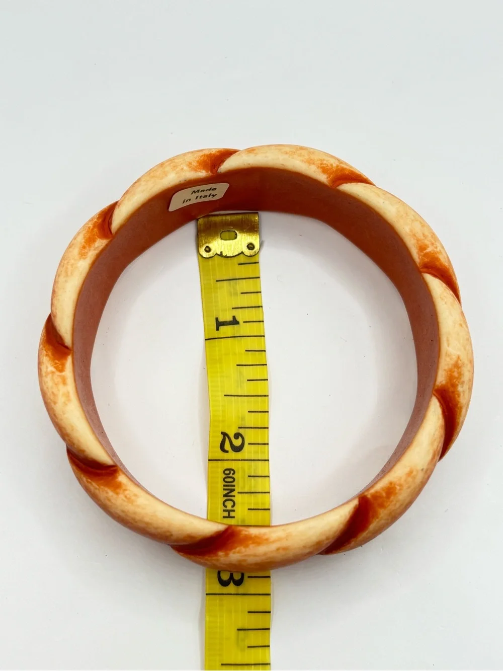 Vintage Style Italian Chunky Carved Resin Bangle Bracelet - Orange Marbled